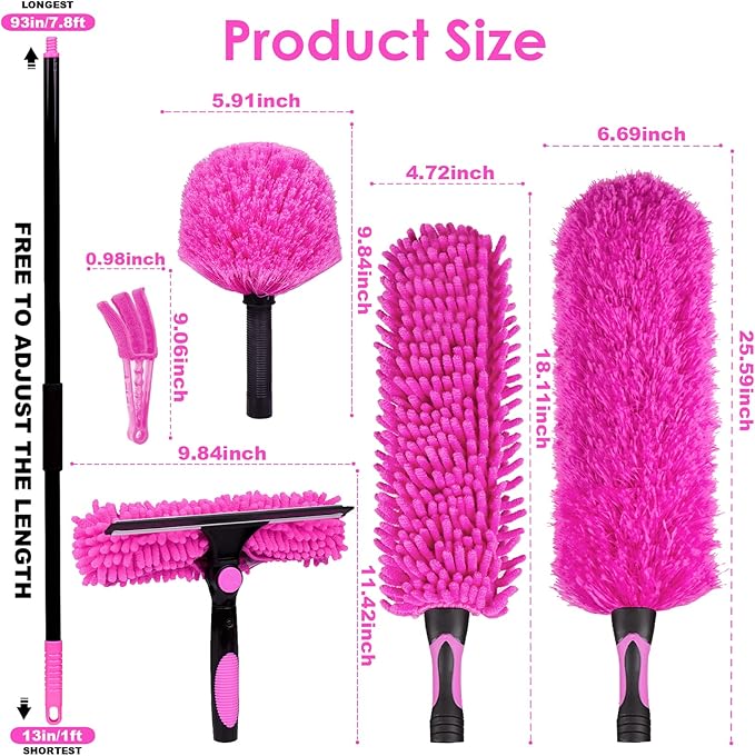 CALBEAU 15 Foot Dusters for Cleaning, Duster with Extension Pole 7-15ft, Microfiber Feather Duster Used for Cleaning Ceiling Fan, High Window, Blinds, Shutters, Sofa, Cobweb Duster for Home (12 PCS)