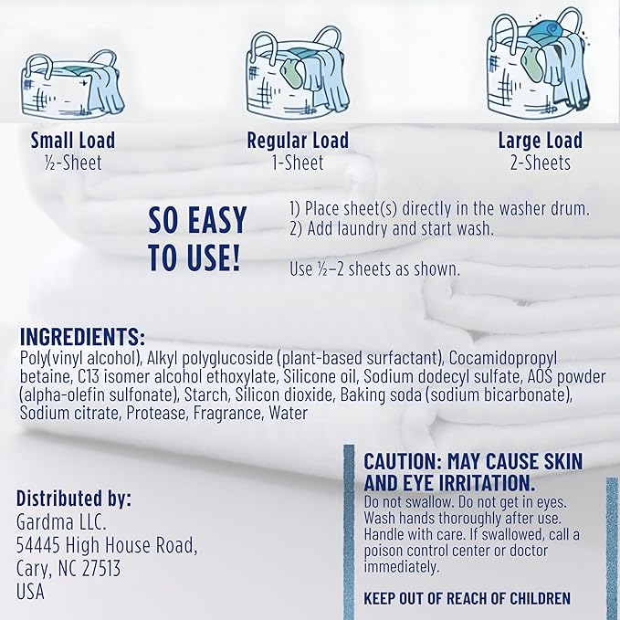 Laundry Detergent Sheets Fresh Linen Scent - 60 Loads Eco Liquidless Soap - Travel-Friendly for Hot & Cold Cycles, Tackles Tough Stains & Odors - Gentle on Skin, 30 Sheets