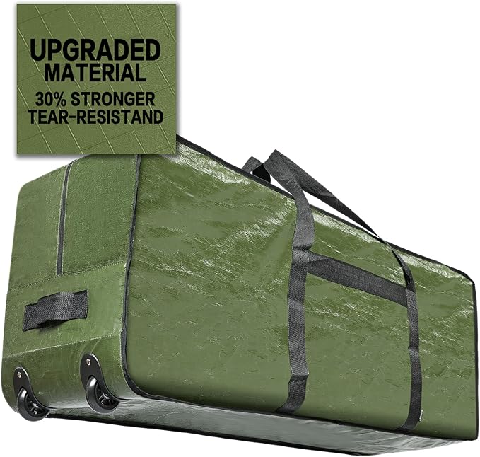 HOMEST Christmas Tree Storage Bag, Fits for 4.5-7 ft Xmas Artificials, Zippered Bag with Reinforced Carrying Handles and Wheels, Green (Bag Only)