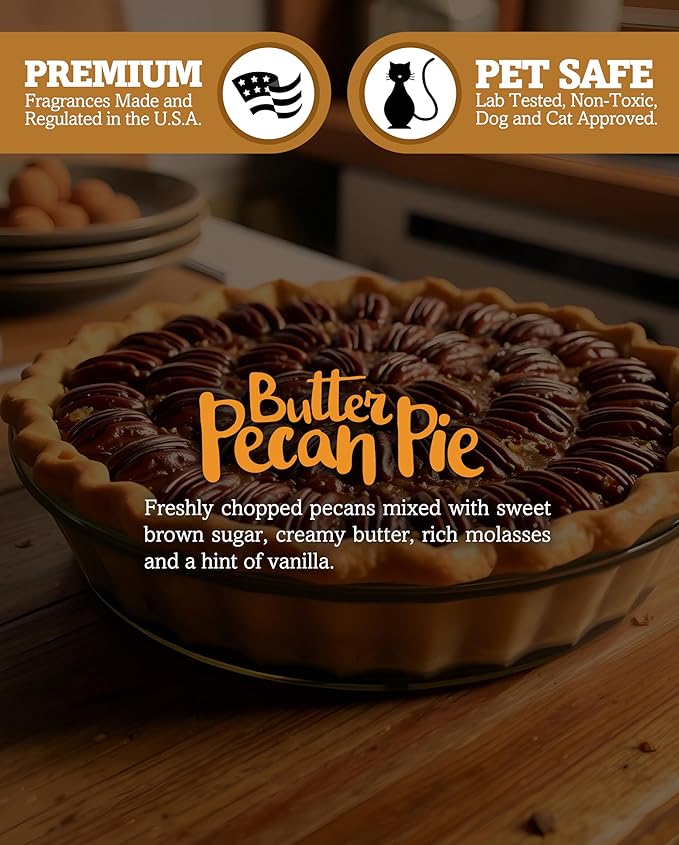 Butter Pecan Pie Scented Natural Soy Candle, Essential Fragrance Oils, 100% Soy, Phthalate & Paraben Free, Clean Burning, 9 Oz.