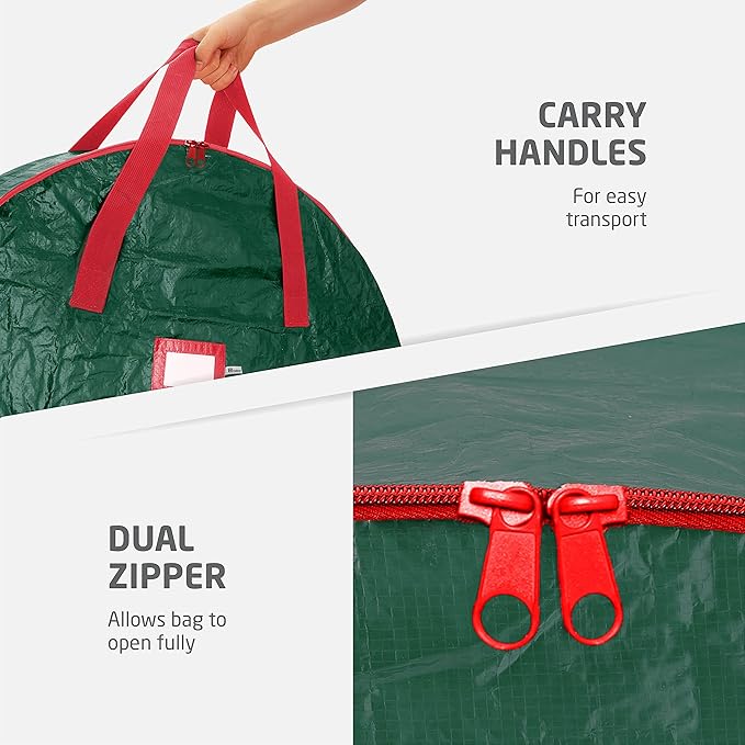 ZOBER Christmas Wreath Storage Container 24 Inch - Wreath Bag for Artificial Wreaths Box - Dual Zippered Wreaths Storage Bag with Strong Durable Handles - Green