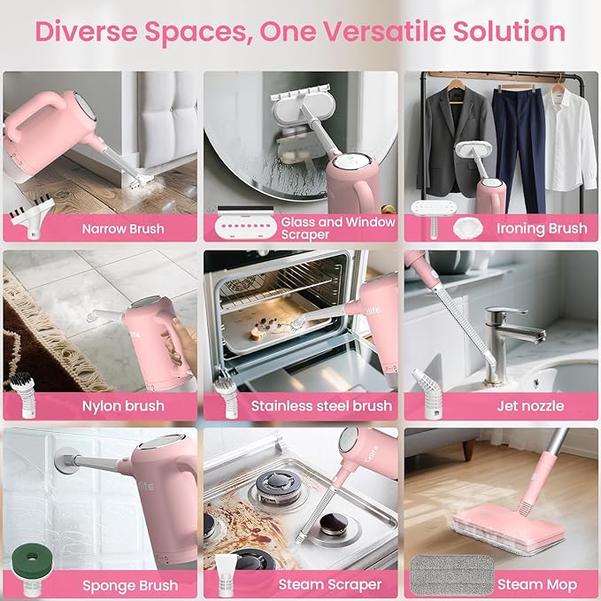 Czlife 13-in-1 Steam Mop, Handheld Steam Cleaner for Home and Floor Cleaning, Floor Steamers for Hardwood and Tile with Attachments, Electric Mop for Grout Laminate Couch Clothes Carpet, Corded