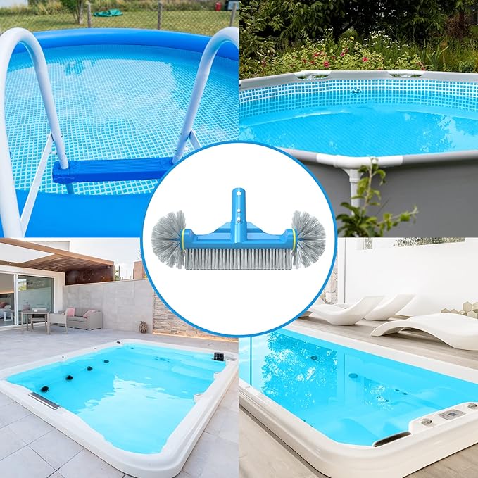 12.5'' Round End Pool Brush Head - Cleaning Wall & Tiles & Steps, Sturdy Nylon Bristles, Scrub Brush for Inground/Above Ground Pool, Spa, Hot Tub, No Pole