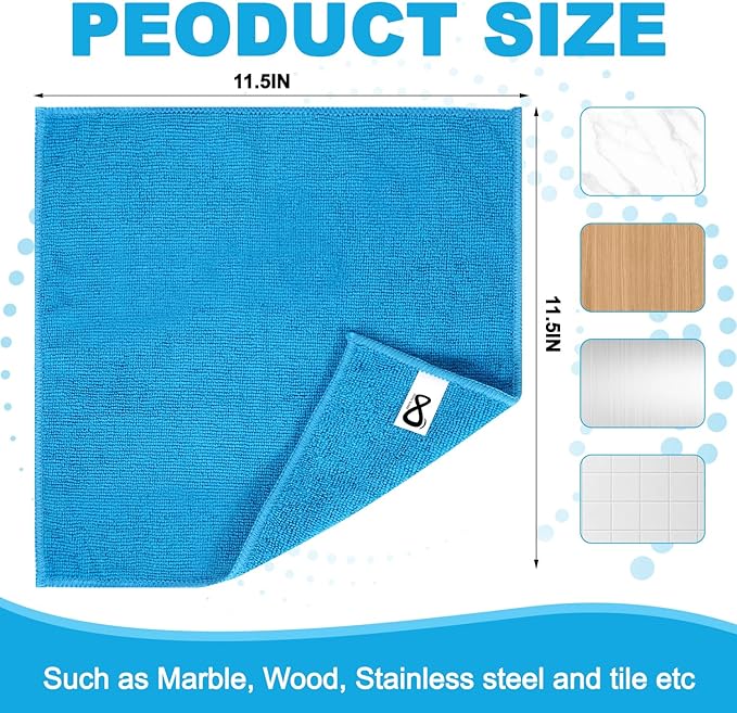 INFICRIME Microfiber Cleaning Cloths, 15 Pack Cleaning Rags, Wet and Dry Use Cleaning Towels, Highly Absorbent and Soft Feel, Lint Free, Streak Free, 11.5"X11.5"(Red/Yellow/Green/Blue/Purple)
