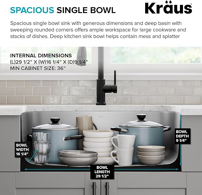 KRAUS Premier 31 1/2-inch Undermount Single Bowl 18-Gauge Stainless Steel Kitchen Sink with WasteGuard Continuous Feed Garbage Disposal, KBU14-100-75MB