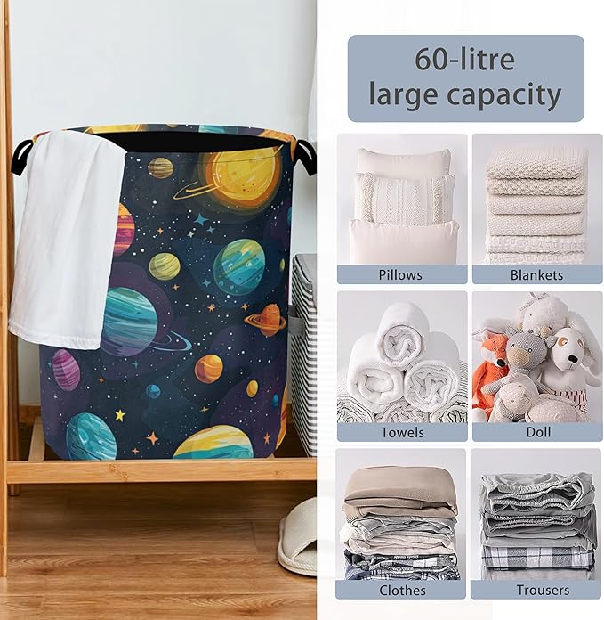 Celestial Planet Laundry Basket,Foldable with Handles Tote Bag Oxford Cloth for Bathroom Bedroom Dirty Clothes Storage Bucket 16" x 20.8"
