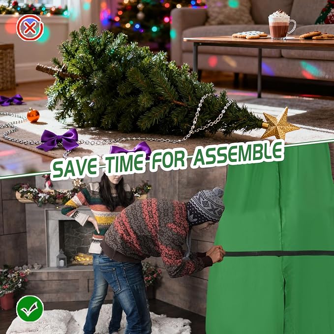 Upright Christmas Tree Storage Bag with Zipper & Adjustable Straps, Tear Resistant Storage Cover for 6 Ft Christmas Tree, Perfect for Easy Storage and Protection of Xmas Ornaments - Green, 6ft