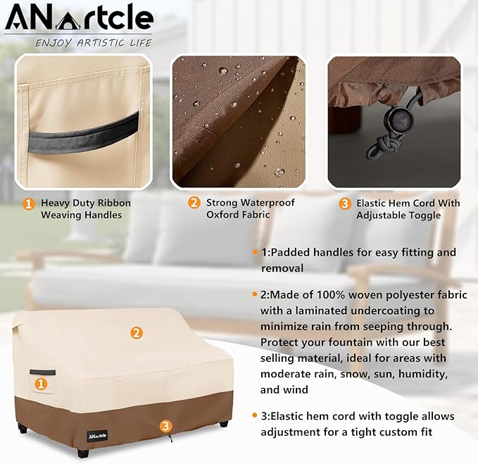 3-Seater Patio Sofa Cover,85W x 37D x 35H Inches Outdoor Couch Cover,100% Waterproof Heavy Duty Patio Sofa Covers,Patio Furniture Covers,Beige&Brown
