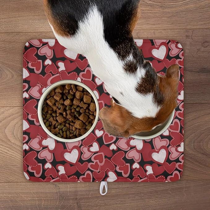 Valentines Day Dish Drying Mat for Kitchen Counter 18x16 Inch Love Drying Mat with Absorbent Reversible Microfiber Black Red Grey Heart Dish Drainer Mats Rack Pad for Coffee Countertop Protector