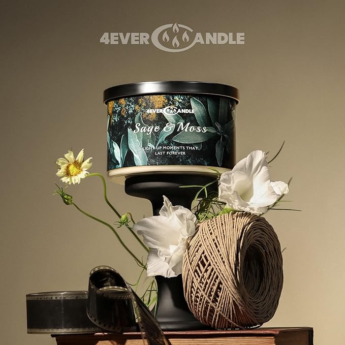 4EVER Scented Candles | 4-Wick 18oz Soy Wax Candle | Up to 50Hrs Clean Burn | Aromatherapy Candles for Home Scented | Gifts for Women & Mom, Sage & Moss