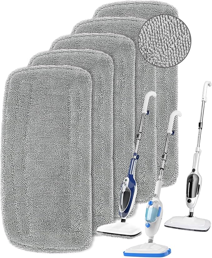 KEEPOW 5 Pack Steam Mop Replacement Pads Compatible with GorFanty Steam Mop Model GF-6610B/GF-6610, Washable and Reusable Microfiber Mop Replacement Pads Highly Absorbent for Multi-Surface