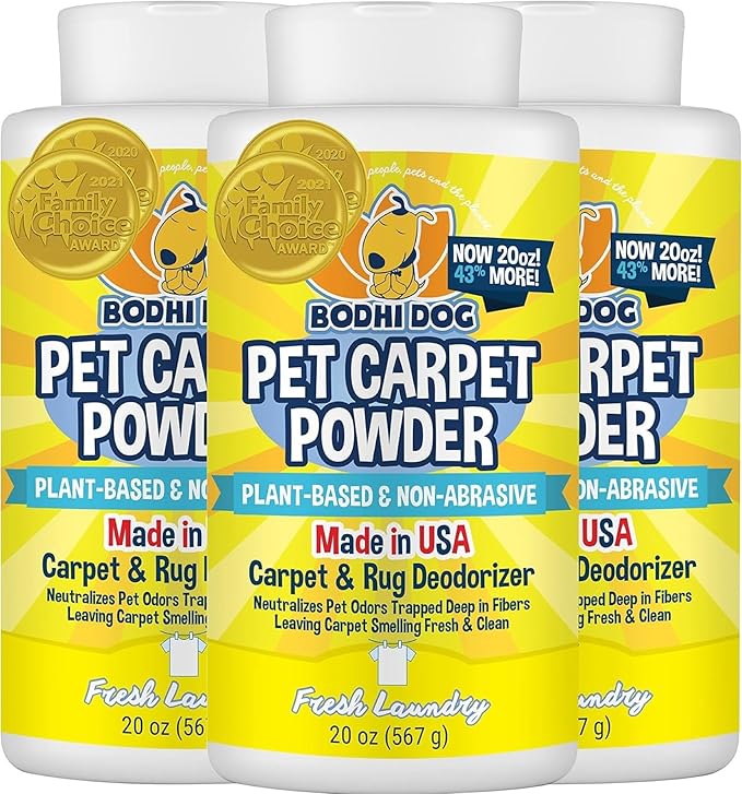 Bodhi Dog Natural Carpet Deodorizer Powder - Dry Pet Smell Eliminator & Urine Odor Remover - Loosens Fur & Dirt - Plant-Based Room Freshener for Vacuuming Home with Pets - Fresh Laundry (Pack of 3)