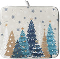 Christmas Tree Dish Drying Mat for Kitchen Counter 18x16 Inch Xmas Snowflake Drying Mat with Absorbent Reversible Microfiber House Blue Trees Dish Drainer Mats Rack Pad for Coffee Countertop Protector