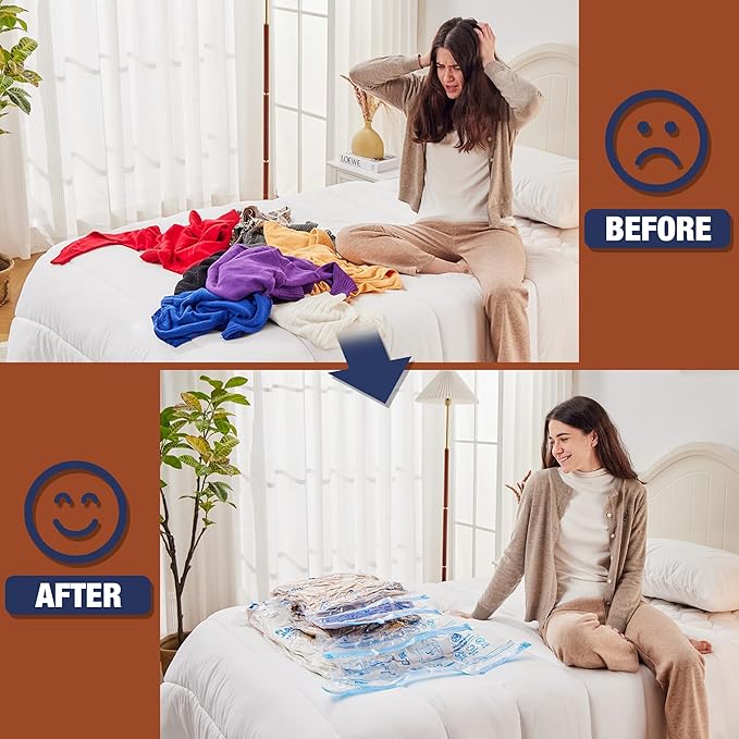 HIBAG Vacuum Storage Bags, 12 Jumbo Vacuum Seal Bags for Clothing, Space Bags for Clothes, Comforters, Blankets, Bedding (12J)