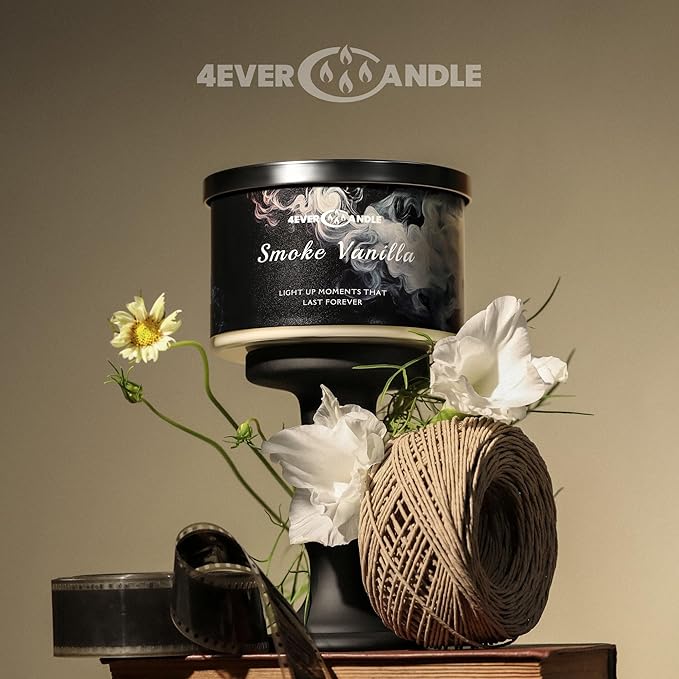 4EVER Scented Candles | 4-Wick 18oz Soy Wax Candle | Up to 50Hrs Clean Burn | Aromatherapy Candles for Home Scented | Gifts for Women & Mom, Smoke Vanilla