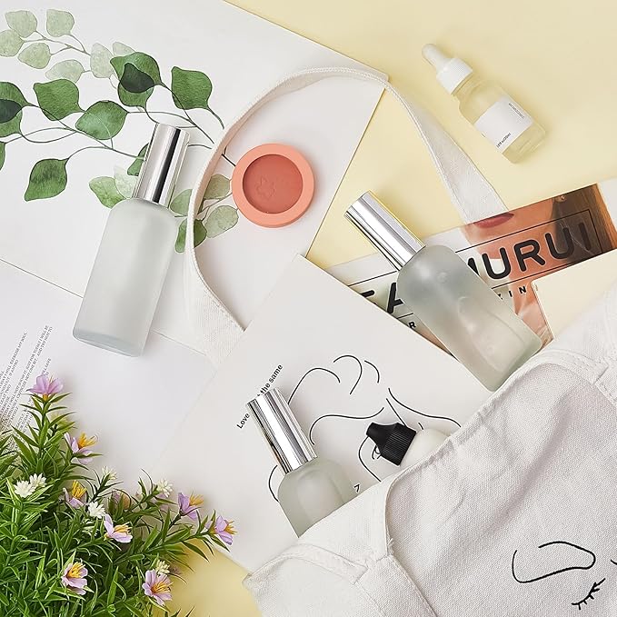 Roshtia 30 Pcs 3.4 oz/ 100 ml Silver Glass Spray Bottle Refillable Perfume Atomizer Clear Decorative Empty Bottles with Fine Mist Sprayer Pump for Face Body Travel