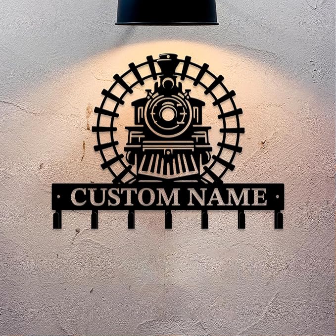 Personalized Train Metal Keys Hooks,Custom Name Metal Train Keys Hooks,Black Metal Train Wall Home Storage Decorative Keys Hooks,Key Holder Hooks for Wall (Style A)