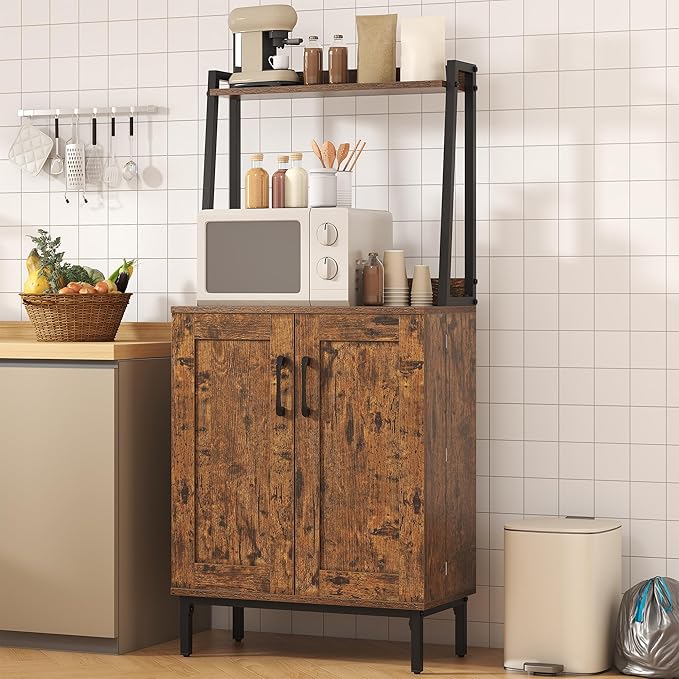 Semoic 51" Pantry Cabinet, Kitchen Storage Cabinet with Storage Shelves, Modern Kitchen Hutch with Microwave Stand, Adjustable Shelves, Food Pantry Cabinet for Dining Room (Retro Brown)
