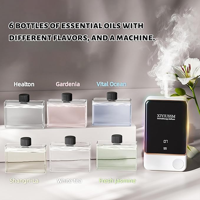 Waterless Essential Oil Diffuser for Home & Office Cordless Battery Operated Aroma Diffuser with 7 Mist Levels, Ultrasonic Air Freshener for Large Rooms Bedroom Bathroom Car Small & Portable