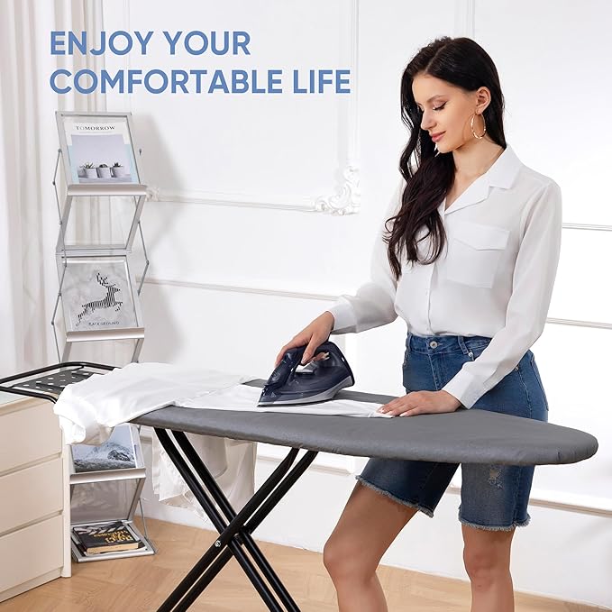 Jakeefud Full Size Ironing Board 47" X 15" with Heat Resistant Cover and Thicken Felt Pad, Safety Iron Rest, Anti-Skid Feet, Height Adjustable, Heavy Duty