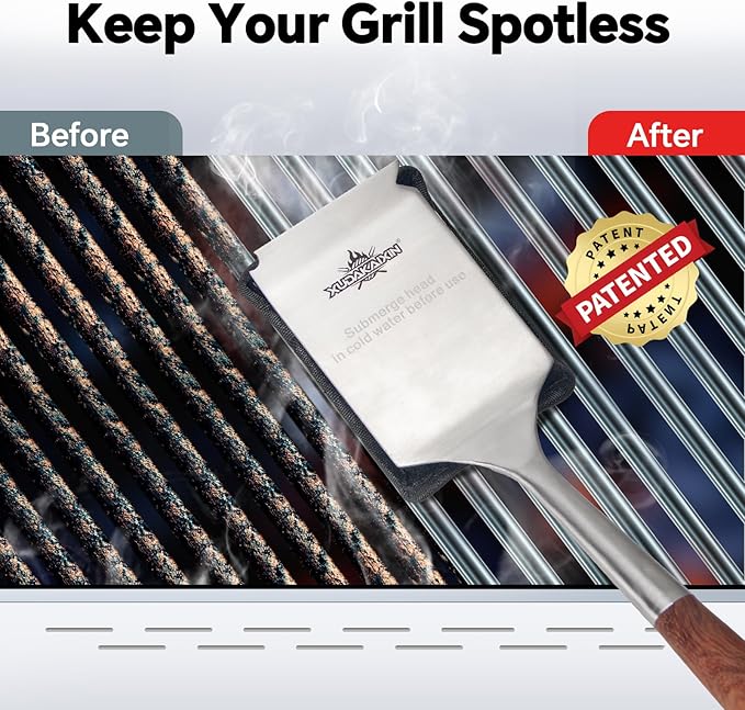 XUDAKAIXIN Bristle-Free Steam Cleaning Grill Brush,with Extended Luxurious Rosewood Handle and 1 Replacement Head,BBQ Grill Cleaning Brush Kit,Safe Grill Cleaner for Outdoor Grill,Gifts for Men/Dad