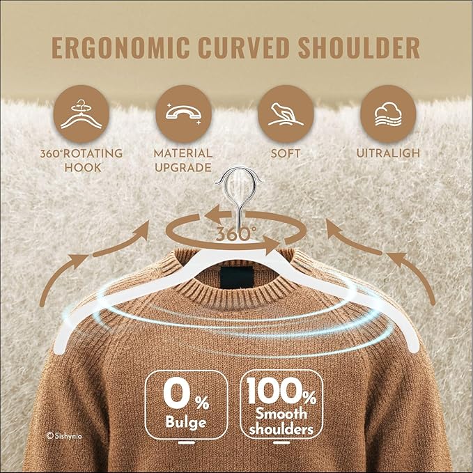 SIshynio 30 Pack Velvet Clothes Hangers, Non-Slip Flocked Hangers with 360° Swivel Hook, Space-Saving Slim Felt Hangers for Shirts, Coats, Dresses, Blouses(White)