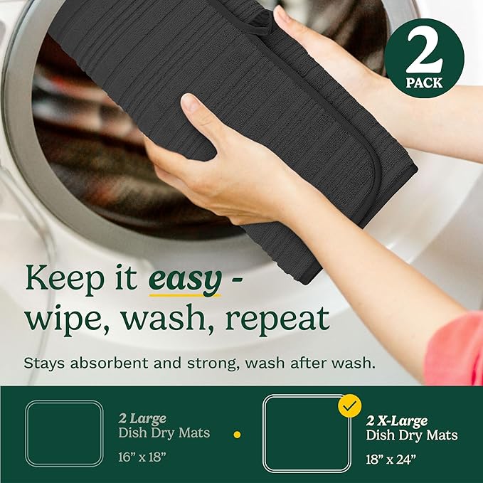 Cuisinart Dish Drying Mats for Kitchen Counter - (2) 18" x 24" Ultra Absorbent Dish Drying Mat XL - Foldable, Machine Washable, Fast Drying Dish Mat