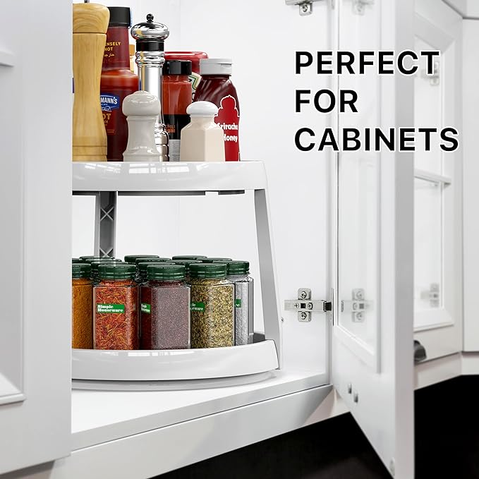 Simple Houseware 2-Tier Lazy Susan Spice Organizer, 10" Diameter, White/Gray