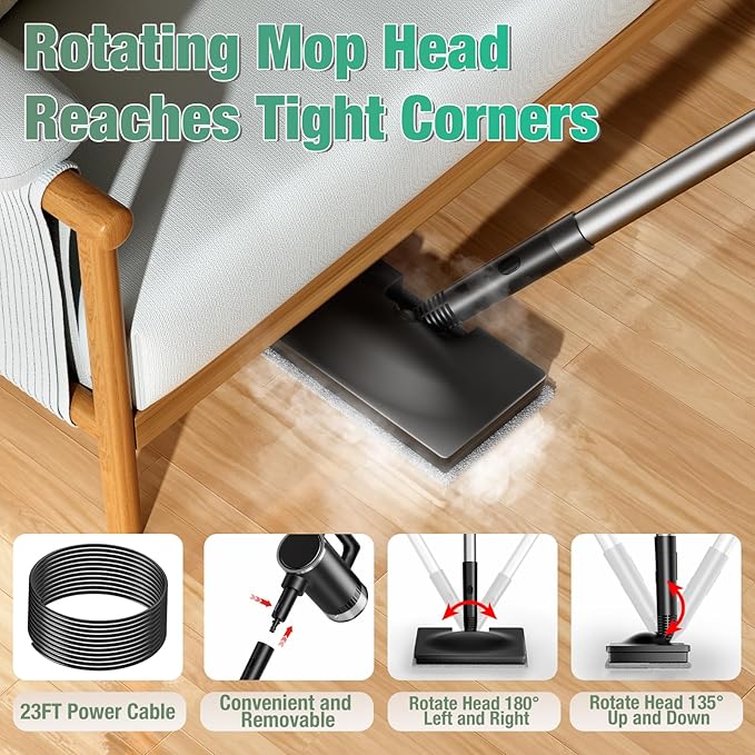 11-in-1 Steam Mop - Detachable Handheld Steam Cleaner with 380mL Tank, 260℉ Floor Steamer for Hardwood, Tile, Grout, Windows, Bath & Kitchen - 3-Level Steam Control, Multi-Purpose Floor Steam Cleaner