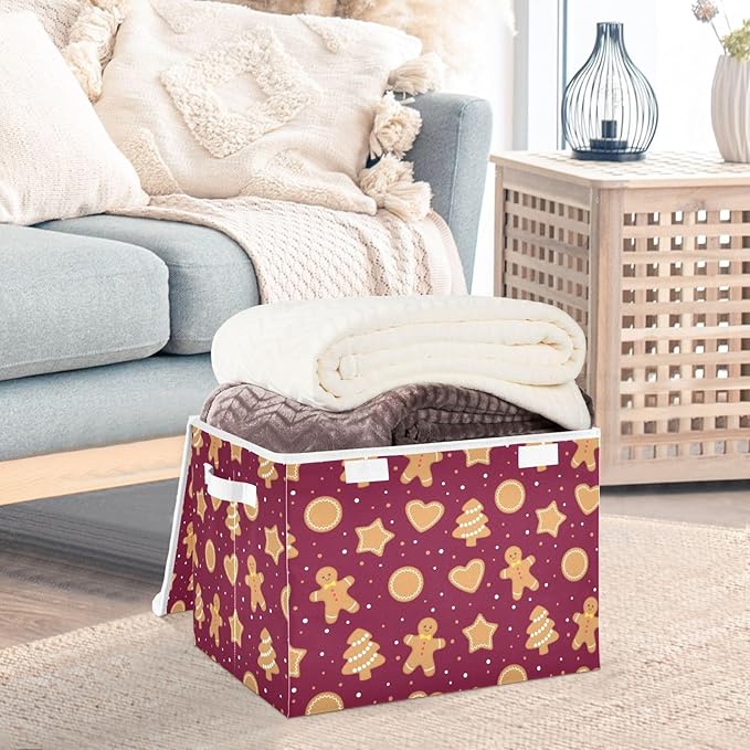 Christmas Baskets Collapsible Storage Bins with Lids, Christmas Gingerbread Cookies Storage Boxes Clothes Baskets for Organizing