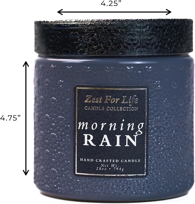 A Cheerful Giver - 28oz Large Scented Candle Jar with Lid- Zest for Life - 130 Hours of Burn Time, Gift for Women (Large, Morning Rain)