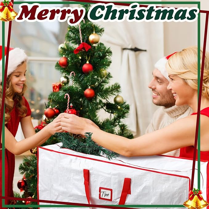 Amylove 4 Pcs Large Christmas Tree Storage Bags Heavy Duty Xmas Zippered Bags Bulk Waterproof Plastic Christmas Tree Container with Carry Handles(7.5 ft,White)
