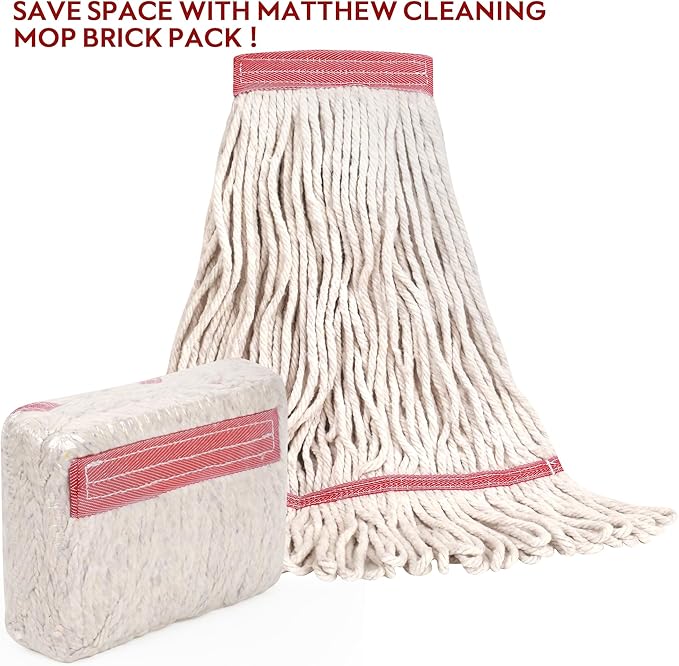 MATTHEW CLEANING Heavy Duty Mop Head Commercial Replacement for General and Floor Cleaning, Wet Industrial Blue Cotton Looped End String Head Refill (Pack of 3) White