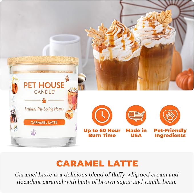 One Fur All Pet House Fall Candles, Long Lasting, Clean Burning, Soy Wax Scented Candles for Pet Odor, Caramel Latte