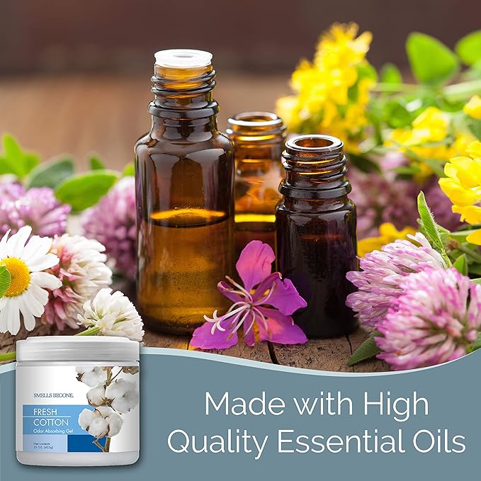 SMELLS BEGONE 15oz Gel Odor Eliminator - Absorb & Remove Tough Odors in Pet Areas, Bathrooms, Basements, Garage, Cars, RVs & Boats - Eliminate Odors Quickly (1-Pack, Fresh Cotton)