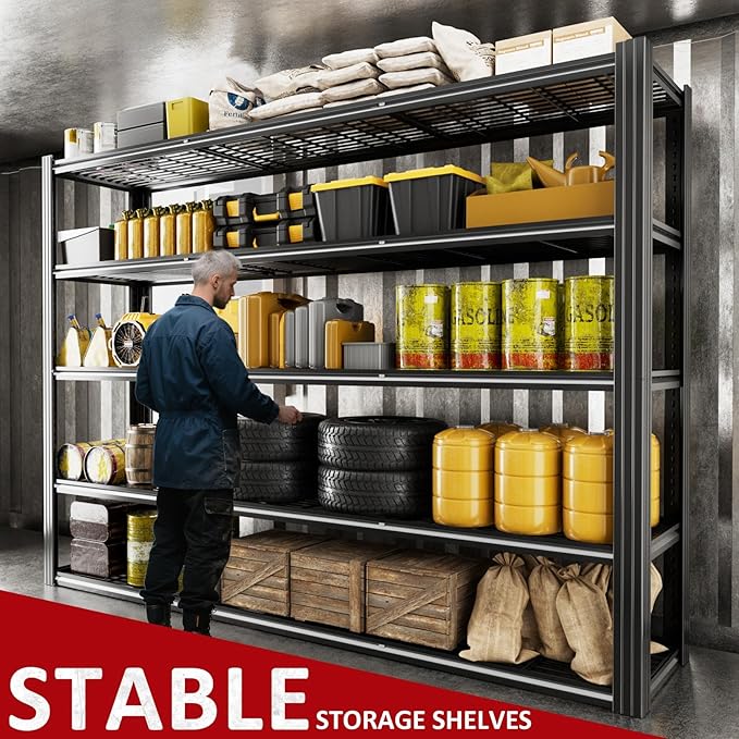 VDEVY 60" W x 72" H x 24" D Garage Shelving Heavy Duty,5 Tier Adjustable Metal Shelves Storage Rack,3030 LBS Large Industrial Shelving Unit for Basement,Warehouse,Garage Organization