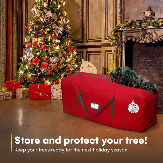 Holiday Spirit Christmas Tree Storage Bag for 7.5 Ft Trees, Heavy Duty 600D Oxford Canvas Christmas Trees Bag with Reinforced Handles and Dual Zipper, Waterproof Tear-Resistant Xmas Tree Storage Bags