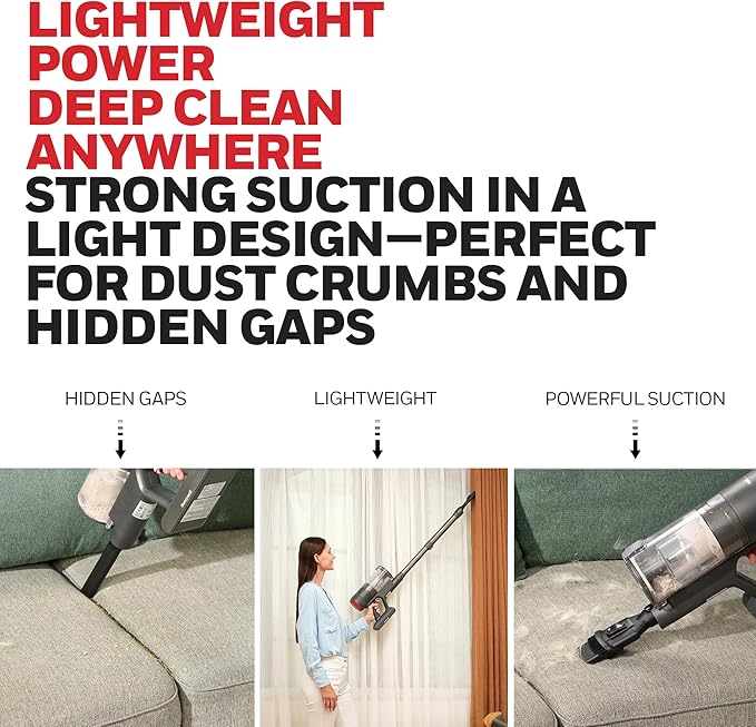 Honeywell Dual Mode Cordless Vacuum Cleaner, Brushless Stick Vacuum Cleaner for Carpet and Hard Floor w/Powerful Suction, Free‑Standing, Anti‑Tangle, 45Mins Runtime, Rechargeable for Home Pet Hair VC6