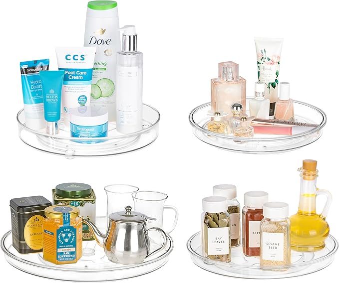 primebox 10.5" Lazy Susan Organizer. 360 Degree Rotating Turntable for Cabinets, Fridge, Pantry, Bathroom, Under Sink Organizing, Vanity, Countertops, Organizer for Spices Clear.