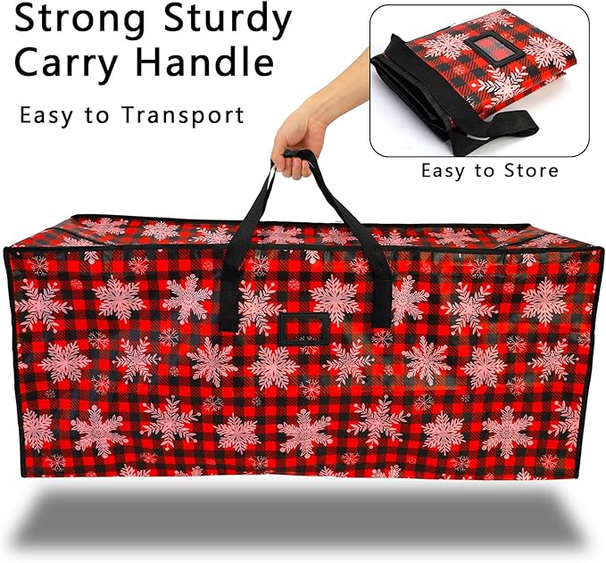 Plastic Waterproof Christmas Tree Bag - Large Storage Box with Reinforced Handles and Dual Zippers for 9ft Artificial Holiday Trees