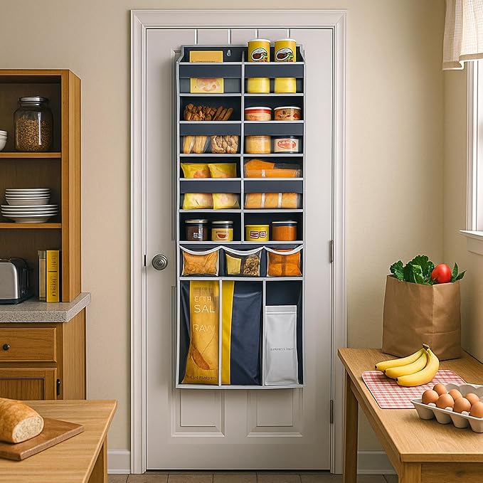 EZVERY Extra Large Over The Door Organizer with Clear Pockets - 8 Compartments & XL Bottom Storage, Heavy-Duty Hanging Organizer for Bathroom, Bedroom, Closet (57 Inch Height).