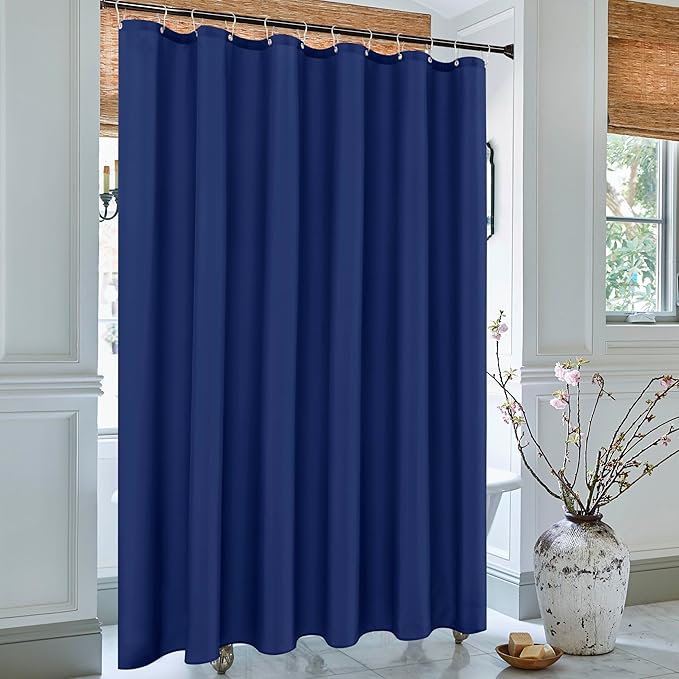 Biscaynebay Extra Long Fabric Shower Curtain Liner 72" Width by 84" Length, Navy Water Resistant Bathroom Curtains, Rust Resistant Grommets Weighted Bottom Hem Machine Washable