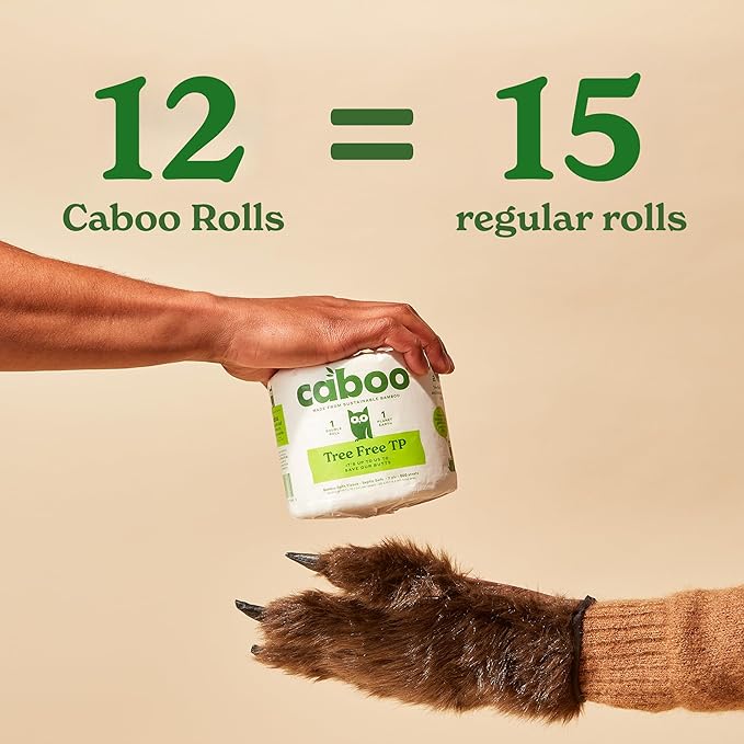 Caboo Tree Free Unbleached Toilet Paper | Plastic Free Packaging, Septic Safe, Eco Friendly, Chemical Free, Non Toxic | 2 Ply Toilet Tissue, Pack of 12 Double Rolls, 300 Sheets Per Roll