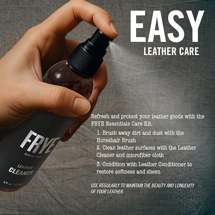 Frye Leather Care Kit – 4 Piece Set with U.S.-Made Leather Cleaner & Conditioner – Brush, Cloth, and Gift Box – Leather Shoe & Boot Cleaning Kit