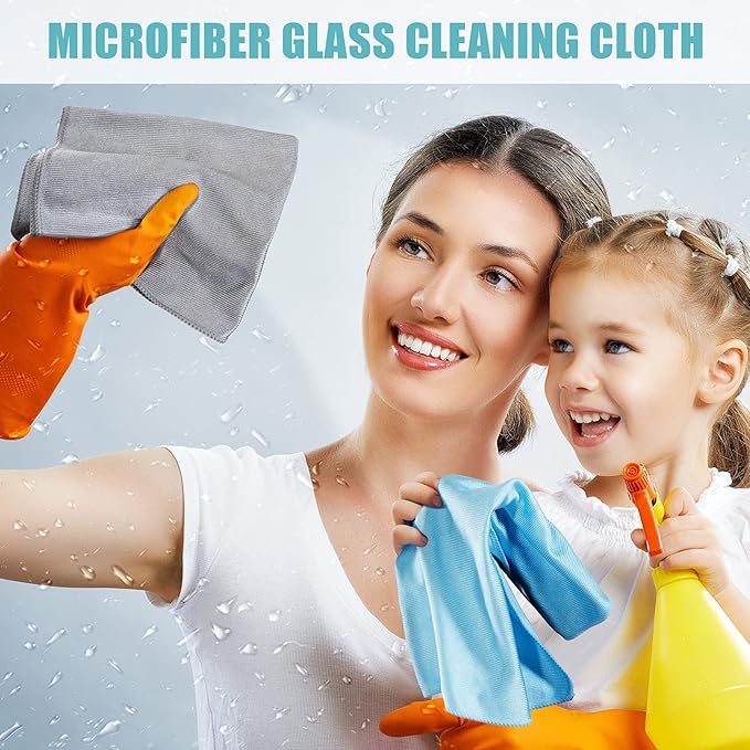 Tatuo 18 Pcs Microfiber Glass Cleaning Cloths (16 x 16) Polishing Cloth - Streak Free - Lint Free - Quickly Clean Windows, Glasses, Windshields, Mirrors, Stainless Steel, Monitor(Blue Gray)