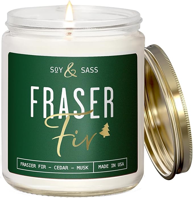 Fraser Fir Candles - Christmas Candles - 'Fraser Fir' w/Balsam Fir Cedar & Sandalwood Evergreen Tree Scent I Winter Evergreen Candle I Stocking Stuffers for Women I 9oz, 50Hr, USA Made