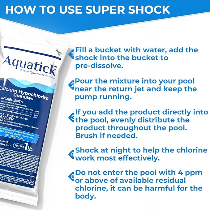 Pro-Grade Chlorine Pool Shock, 68% Cal-Hypo Granular Sanitizer, Prevents Bacteria & Algae, Restores Crystal Clear Water - Shock Treatment, Swimming Pool Chemical - 1lb
