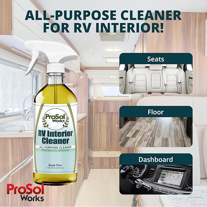 PROSOL WORKS RV Interior Cleaner 16 oz - Camper All Purpose Cleaner for RVs, Toilet, Countertops, Flooring, Upholstery, Fabric, Leather & More - Natural Clean - Safe on All Surfaces