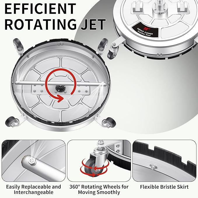 DAIMOT Pressure Washer Surface Cleaner with 7 Nozzles Spray Bar - Stainless Steel Surface Cleaner for Pressure Washer Attachment for Concrete, Patio, Sidewalk, Deck and Driveways (30 Inch Water Broom)
