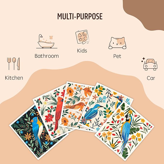 Augine Swedish Dishcloths for Kitchen, 5 Pack Reusable Paper Towels Washable, Super Absorbent Kitchen Towels, No Odor Dish Rags, Biodegradable, Quick Drying, Dishwasher Safe